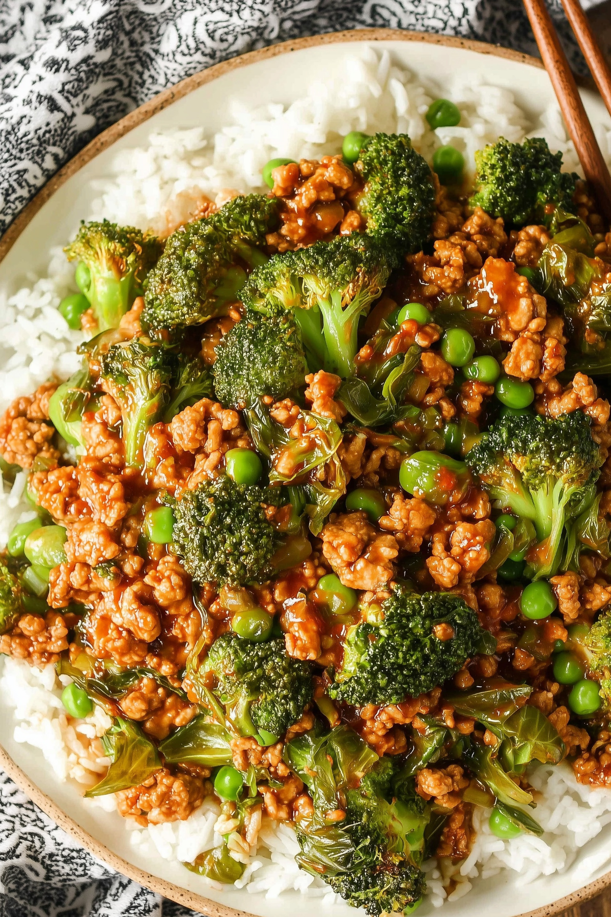 Teriyaki Ground Turkey Broccoli and Peas recipe