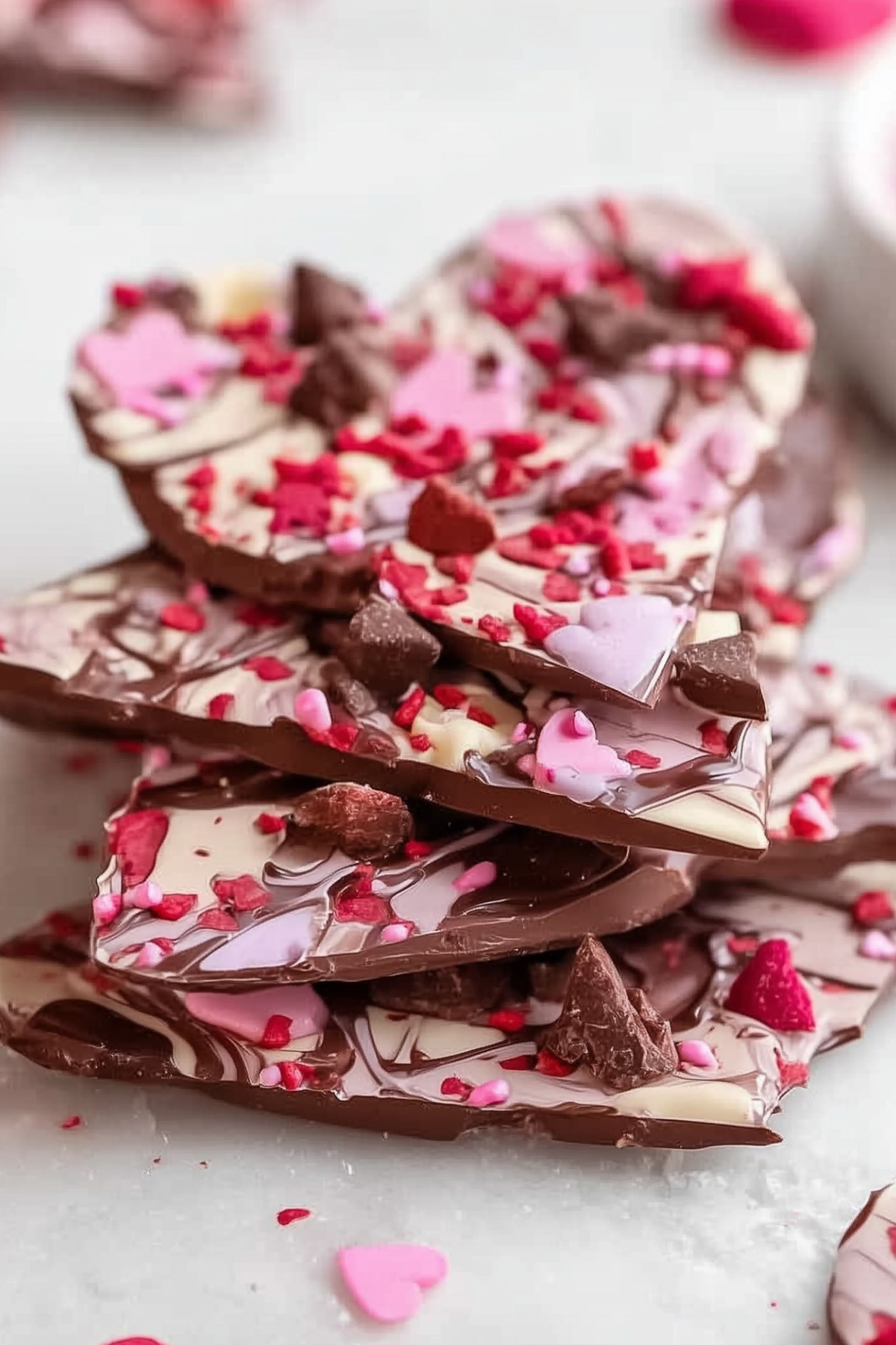 Valentine's Chocolate Bark with pink candy melts and sprinkles