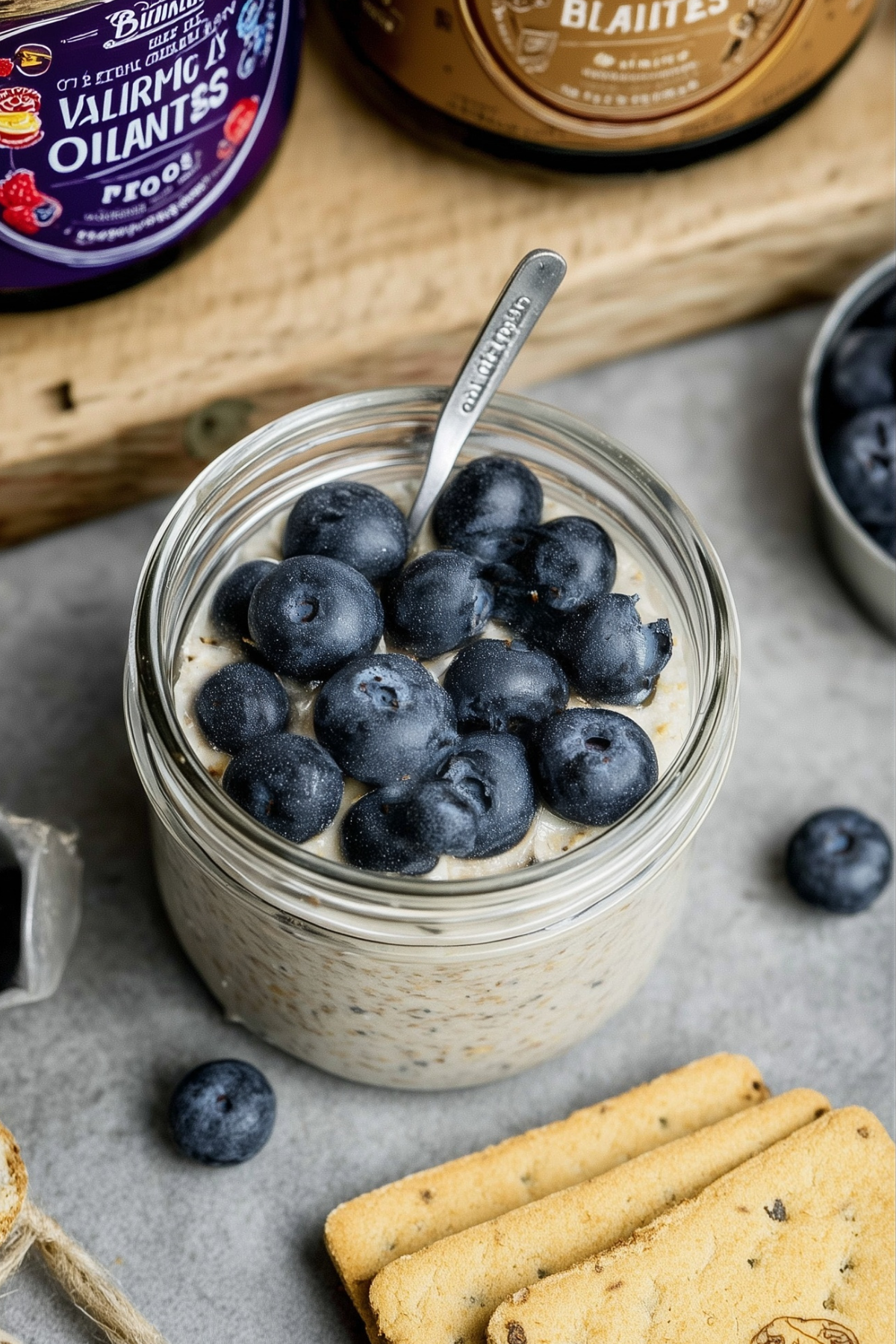 Vanilla Overnight Oats served in a jar with fresh toppings