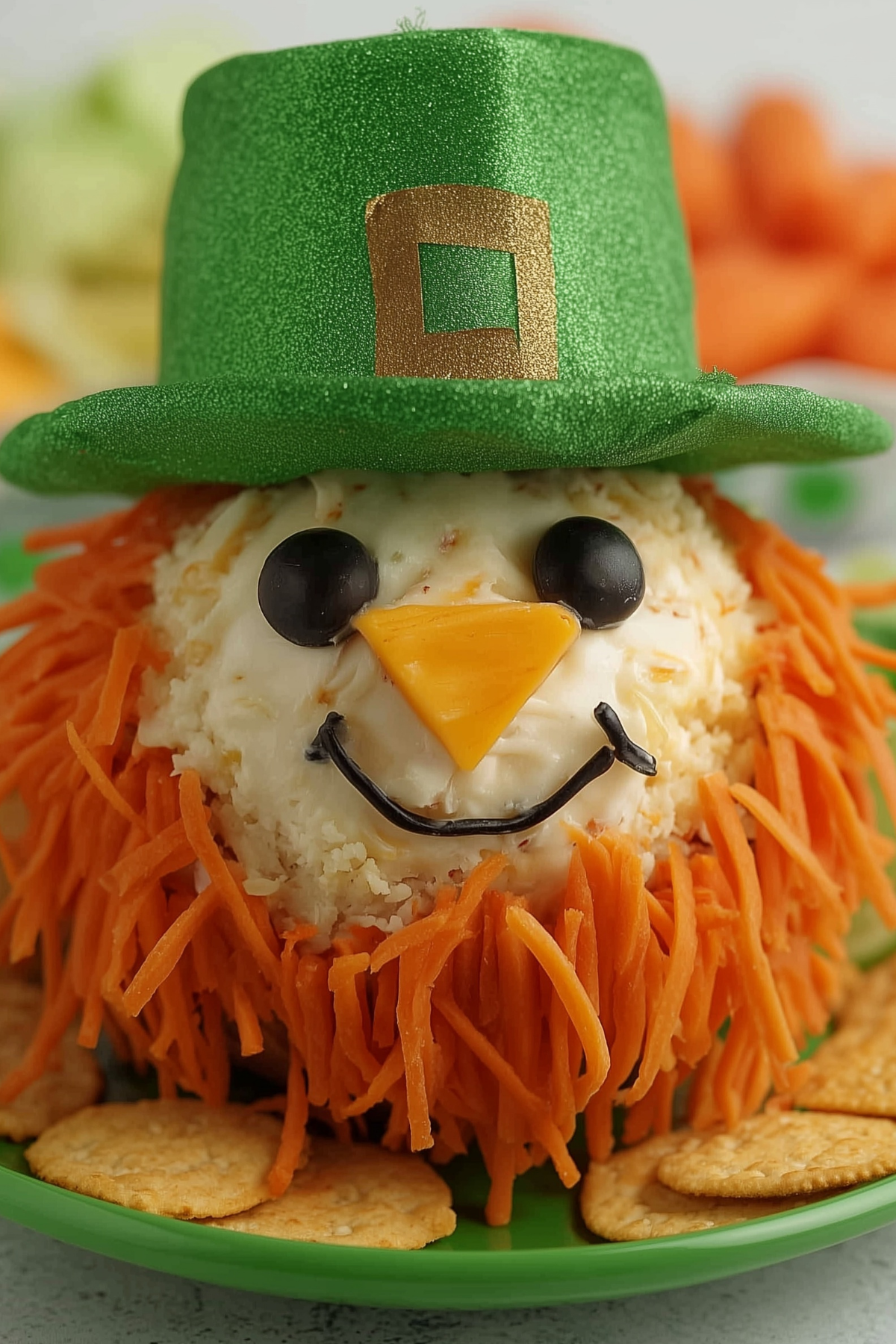 Corned Beef Leprechaun Cheeseball decorated for St. Patrick’s Day