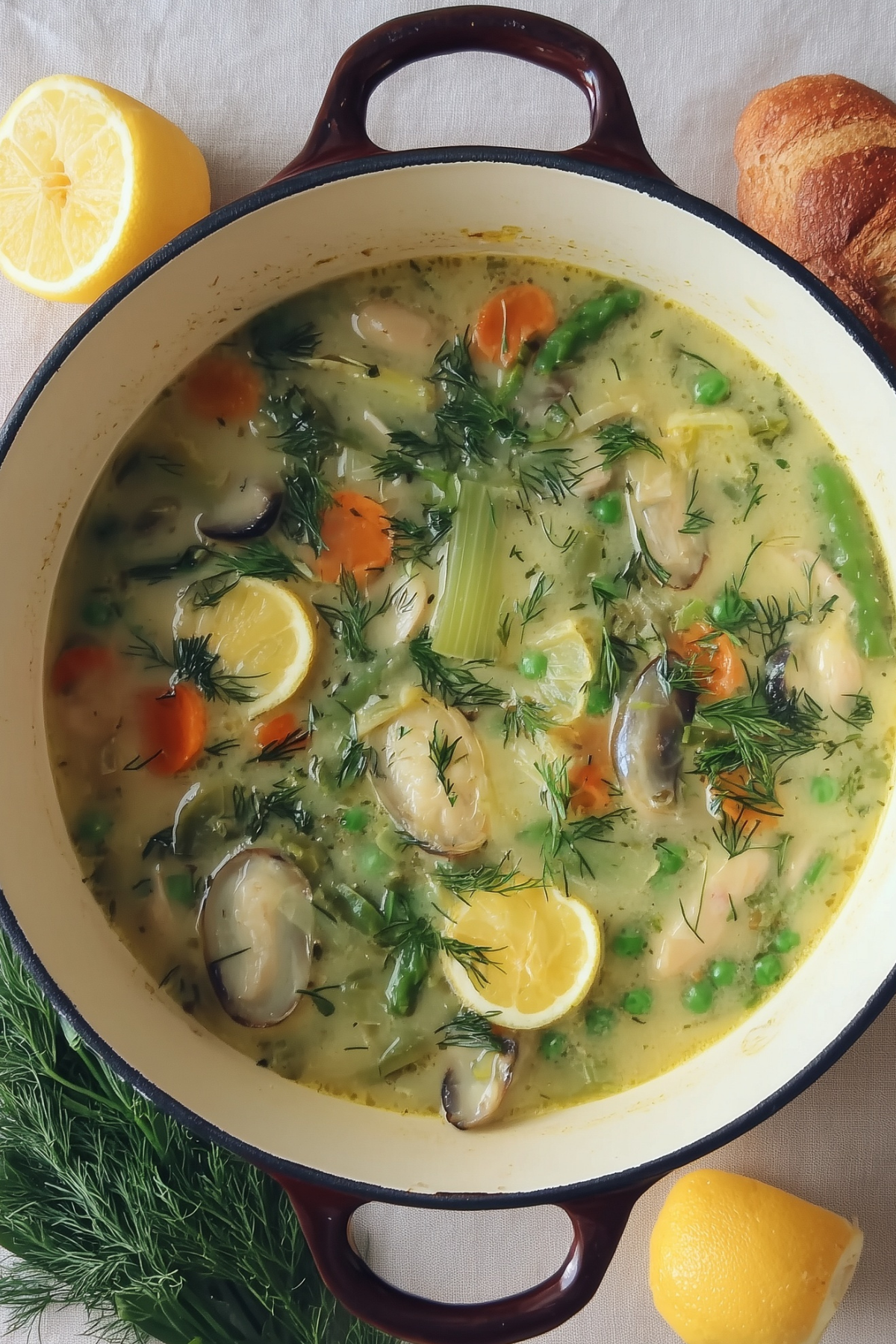 French Spring Soup with asparagus, barley, and fresh herbs