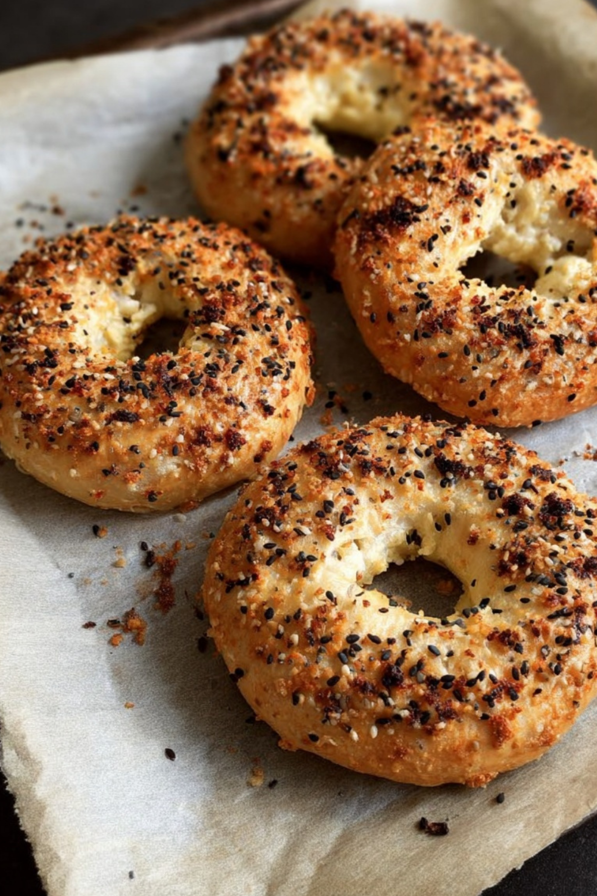 Freshly baked Cottage Cheese Bagels with everything seasoning