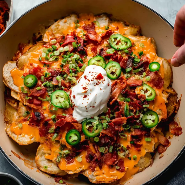 Irish Nachos with crispy potatoes, cheese, and bacon