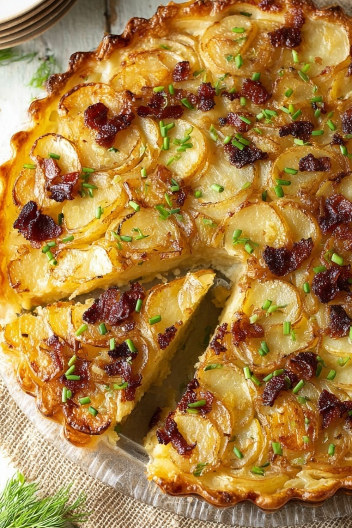 Irish Potato Pie with flaky crust, creamy potatoes, and bacon filling