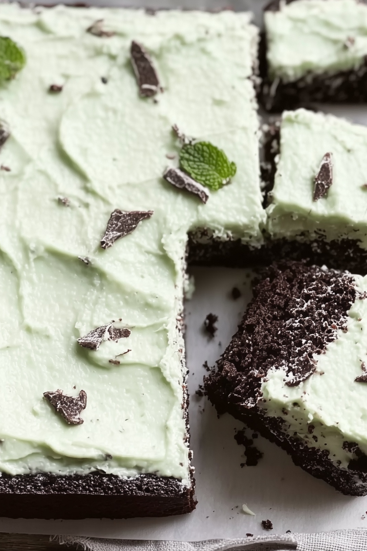 Mint Chocolate Chip Sheet Cake with mint frosting and chocolate chips