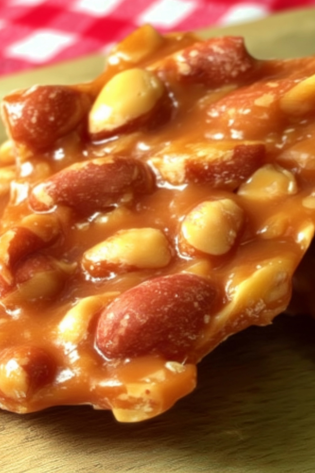 Peanut Brittle Old Fashioned Candy broken into crunchy golden pieces
