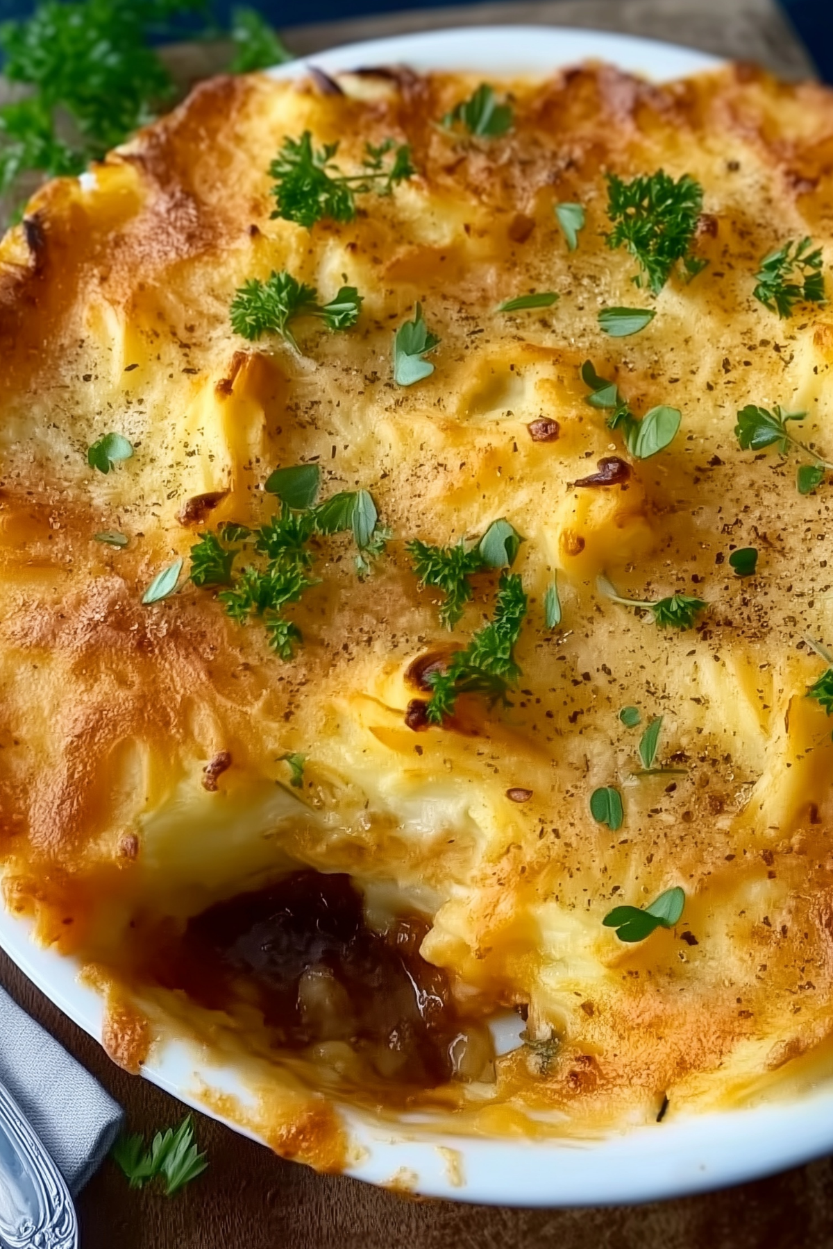 Guinness Cottage Pie with creamy mashed potatoes and stout beef filling