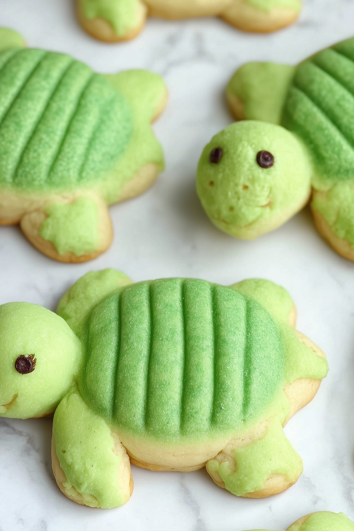 Turtle Sugar Cookies shaped like sea turtles on a baking tray