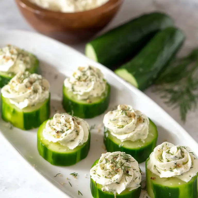 Cucumber Slices With Herb and Garlic Cheese topped with chives