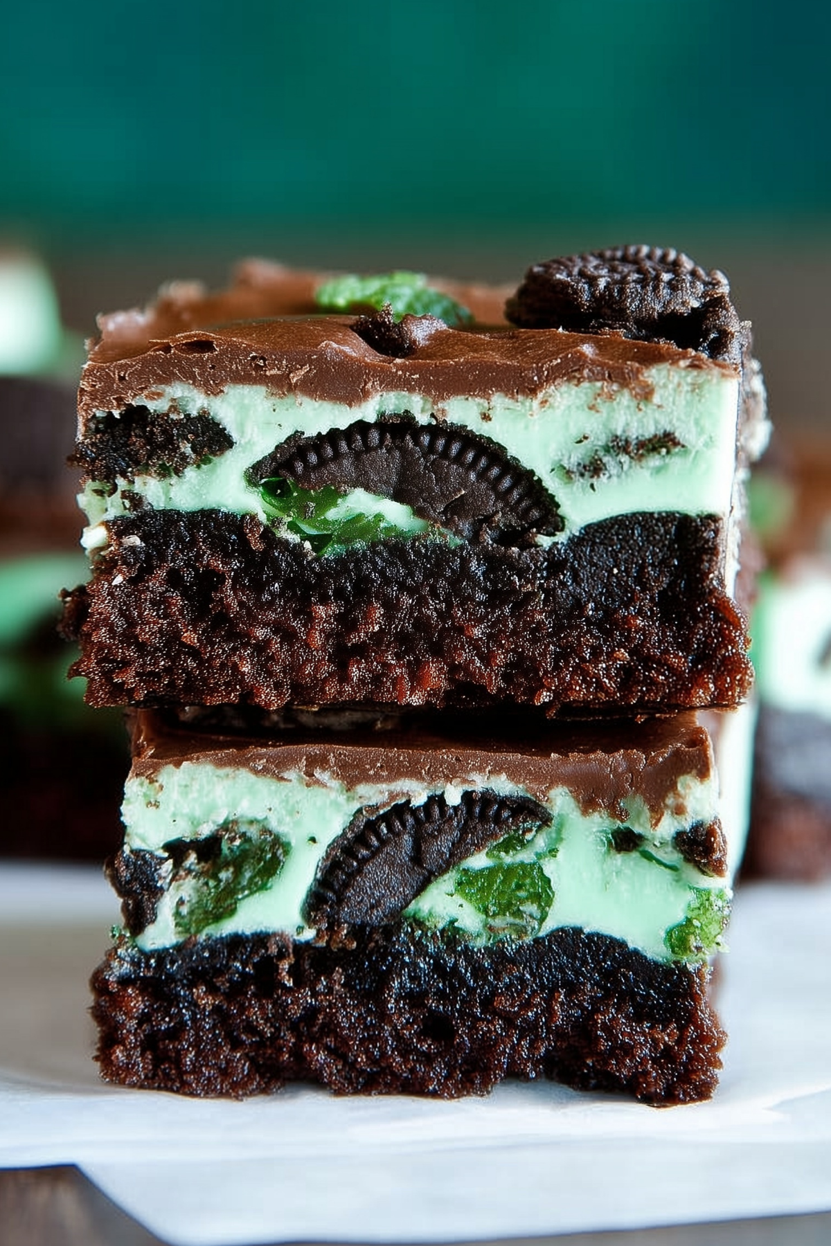 fudgy layered mint brownies with chocolate topping