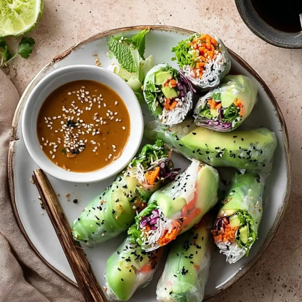 Vegan Rice Paper Rolls with Spicy Peanut Sauce