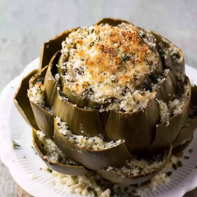 Baked Stuffed Artichokes with crispy breadcrumb topping