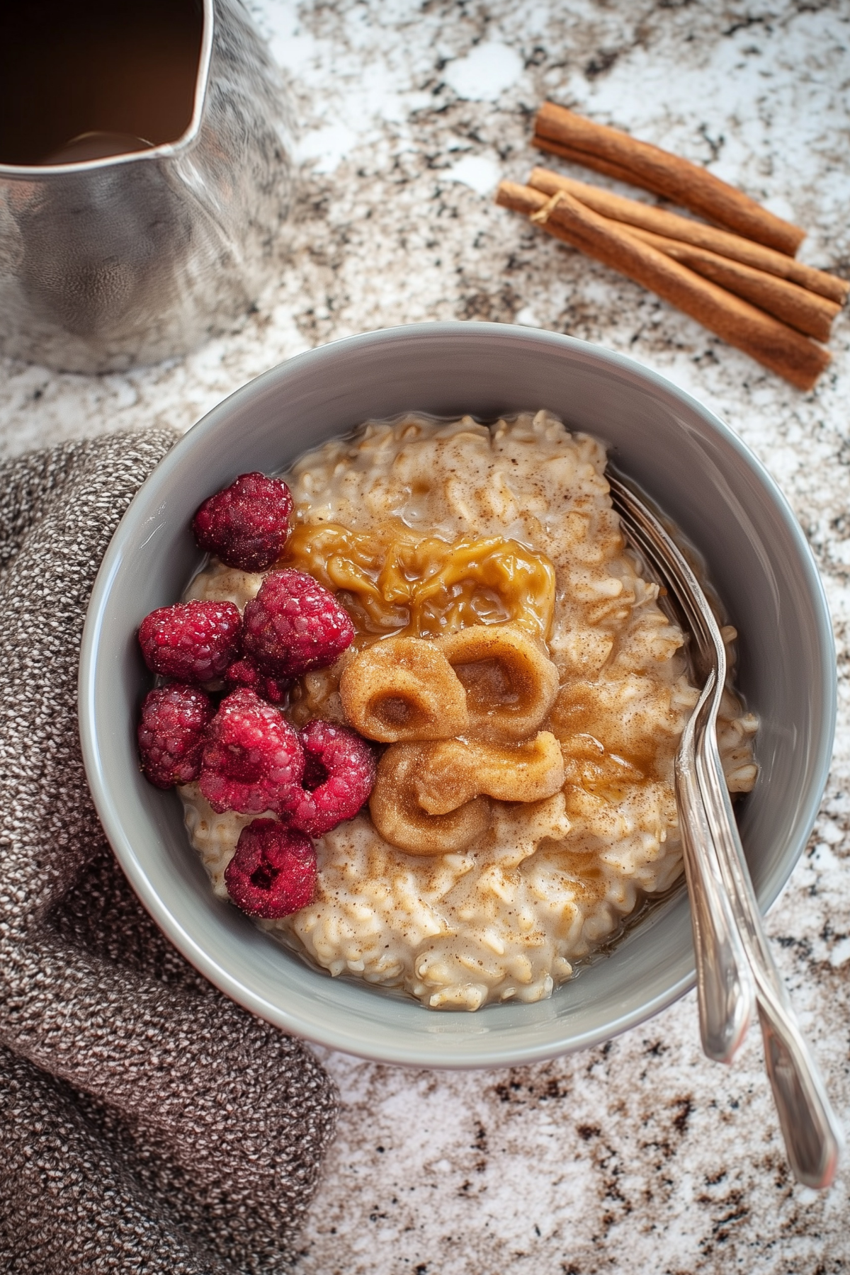 Brown Sugar Cinnamon Oatmeal served in a bowl with a sprinkle of cinnamon