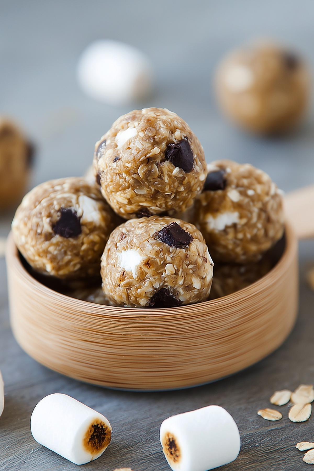 S’mores Energy Bites no bake healthy snack with chocolate and marshmallows