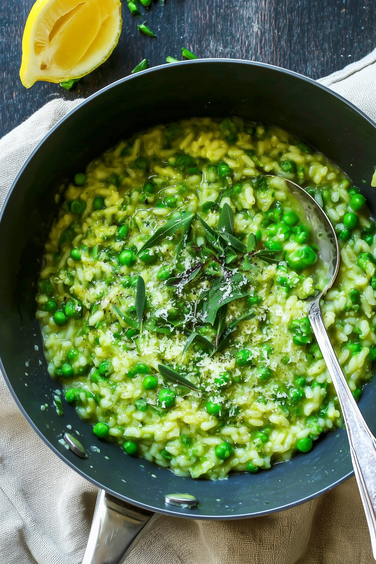Creamy Spring Pea Risotto with fresh peas and mint