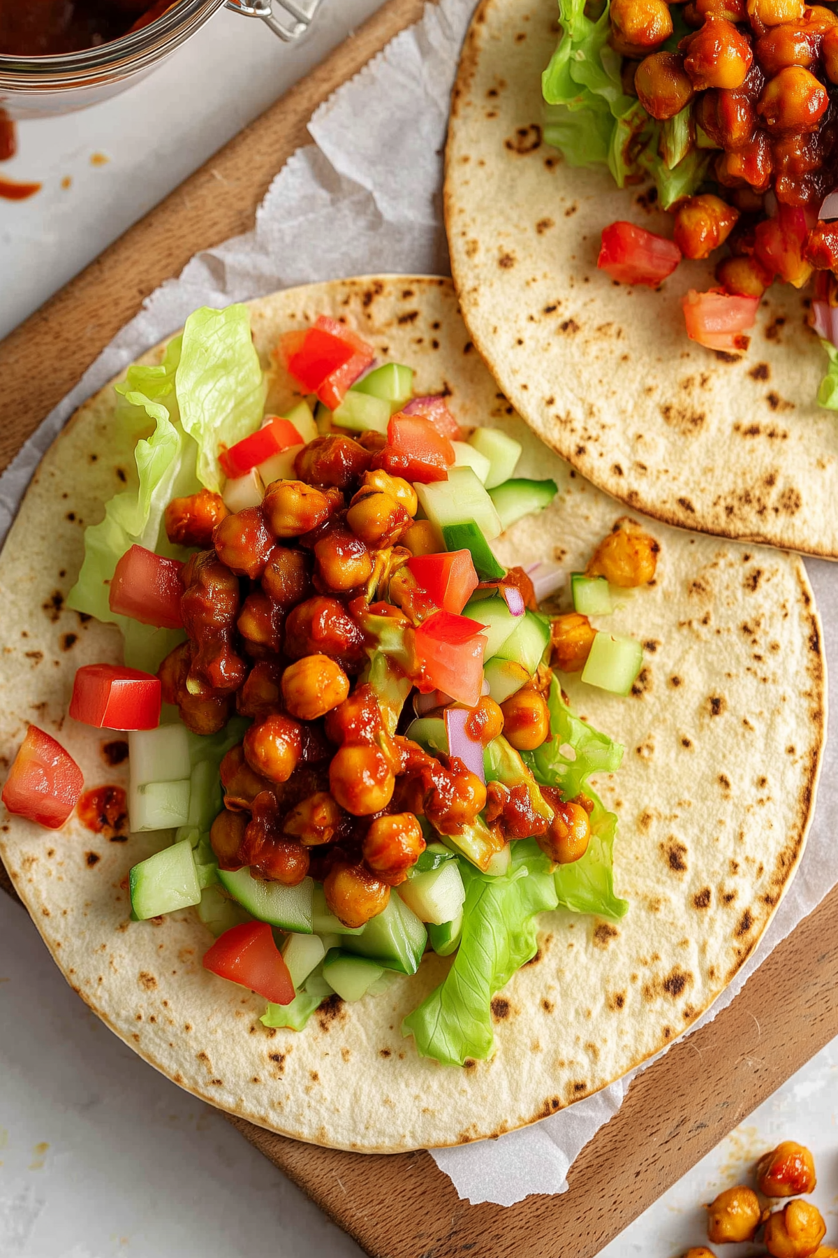 BBQ Chickpea Wrap filled with smoky chickpeas and fresh vegetables