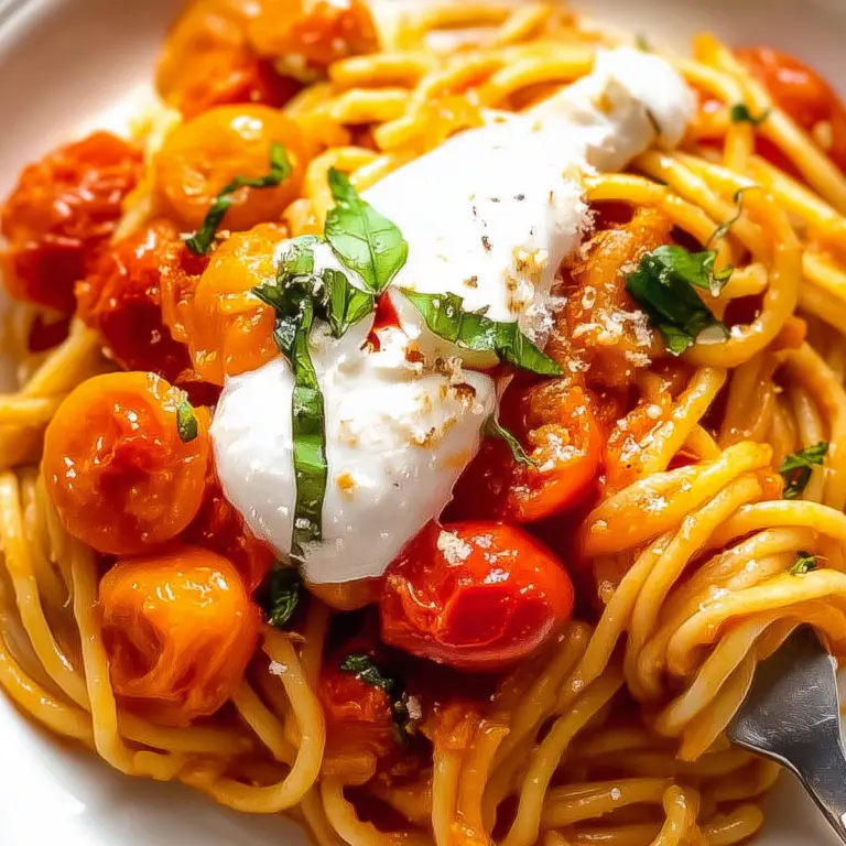 Fresh cherry tomato pasta with basil and garlic in a rustic bowl