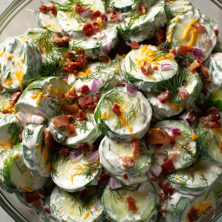 Cucumber Ranch Crack Salad served in a bowl with bacon, cheddar cheese, and creamy ranch dressing