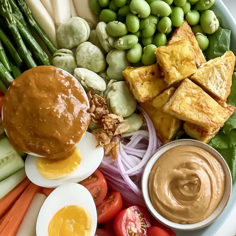 Authentic Gado Gado Indonesian salad with peanut sauce and fresh vegetables
