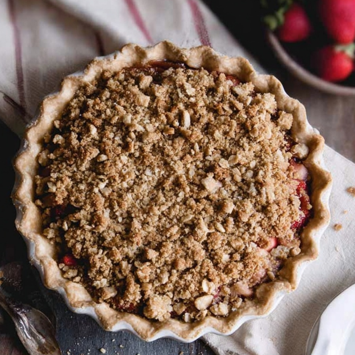 Strawberry Rhubarb Pie with Crumb Topping – Easy Recipe - ZazaCook