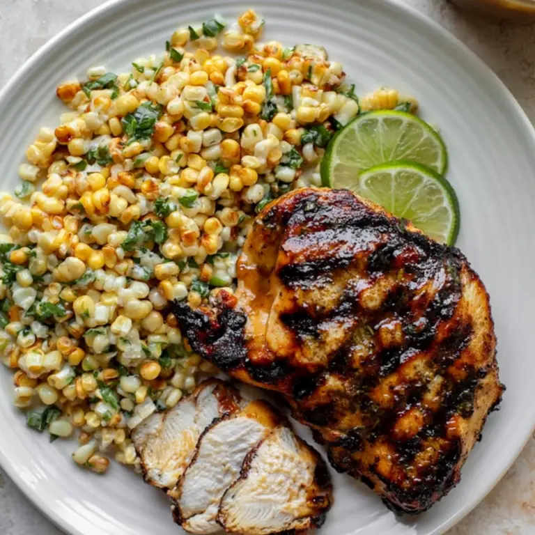 Grilled Hot Honey Chicken with Sweet Corn Salad on a serving plate