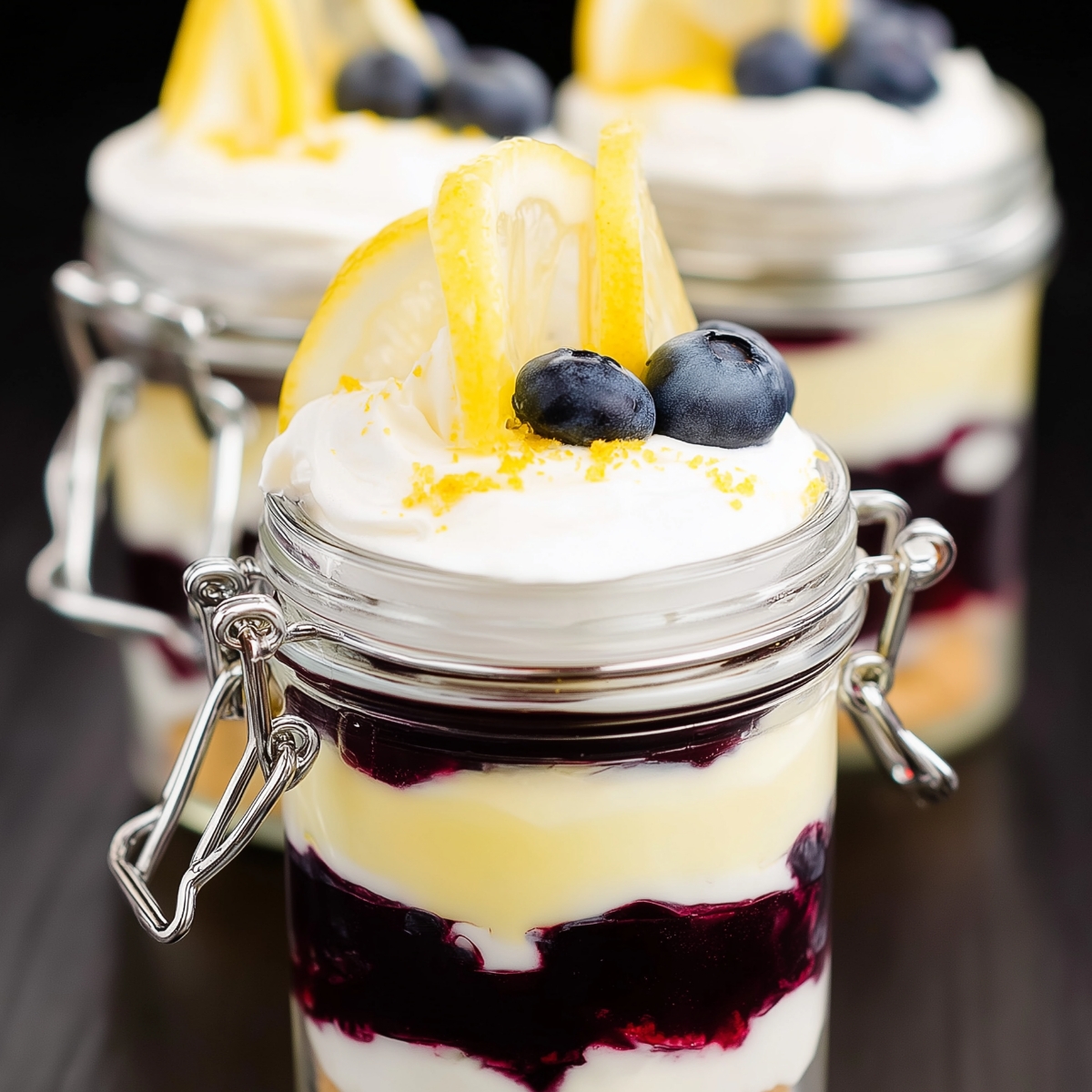 Lemon Blueberry Parfaits layered with lemon curd, blueberries, and ...