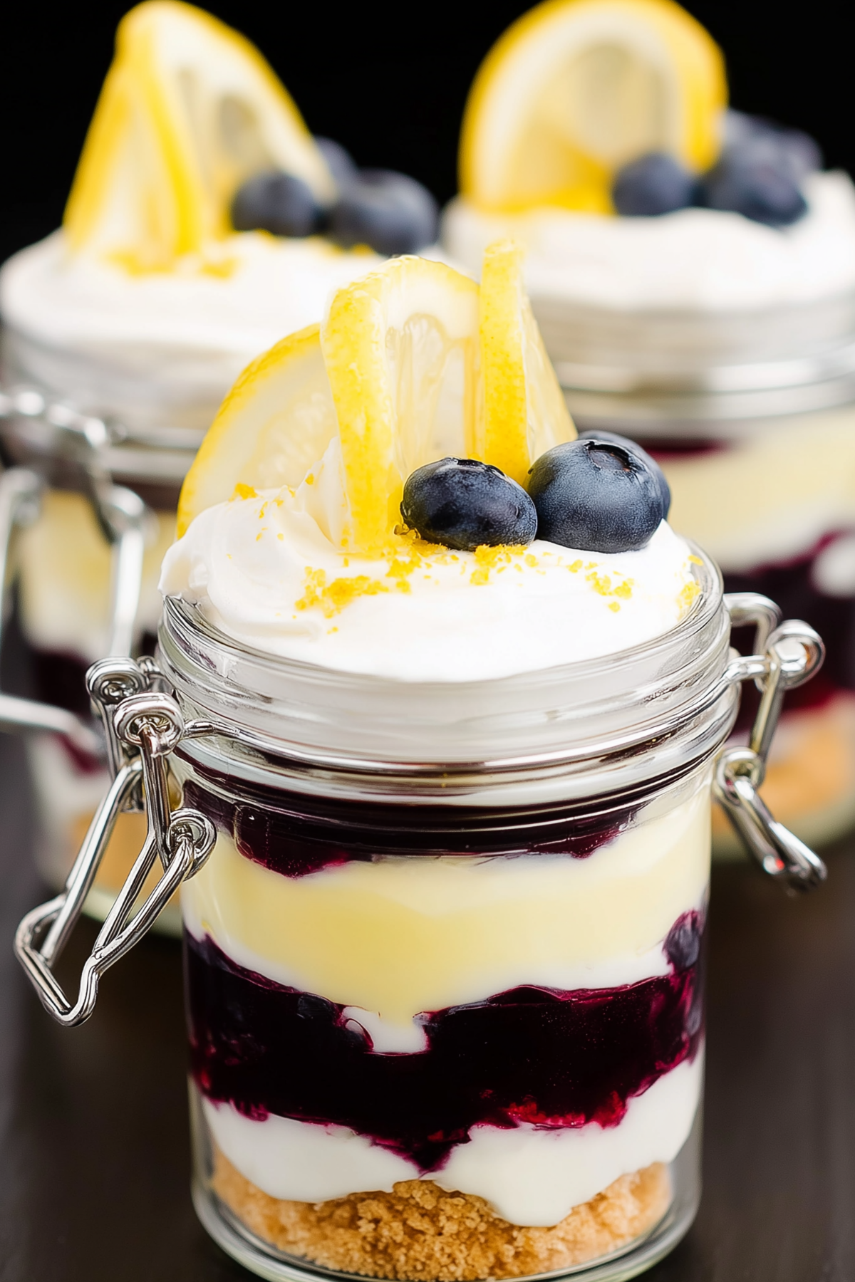 Lemon Blueberry Parfaits layered with lemon curd, blueberries, and whipped cream