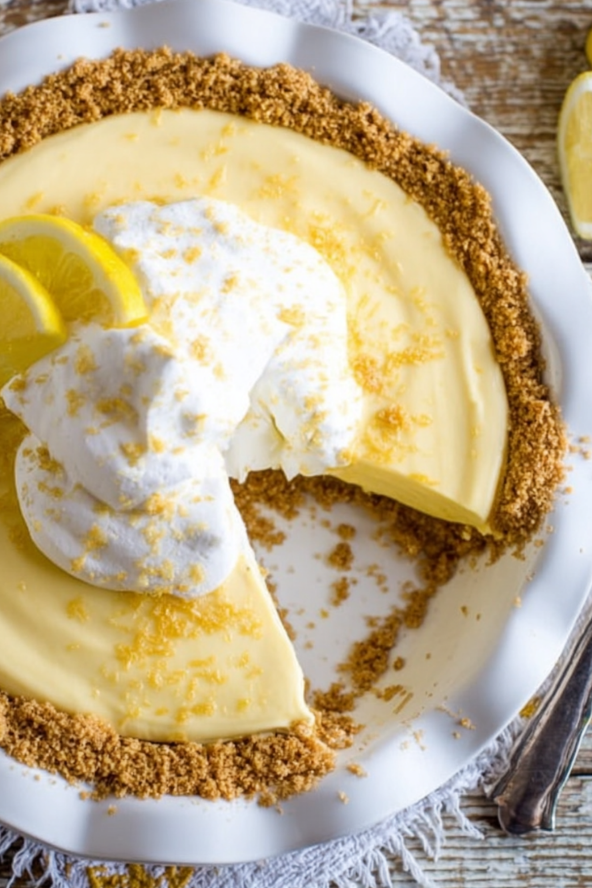Lemon Icebox Pie with creamy filling and graham cracker crust