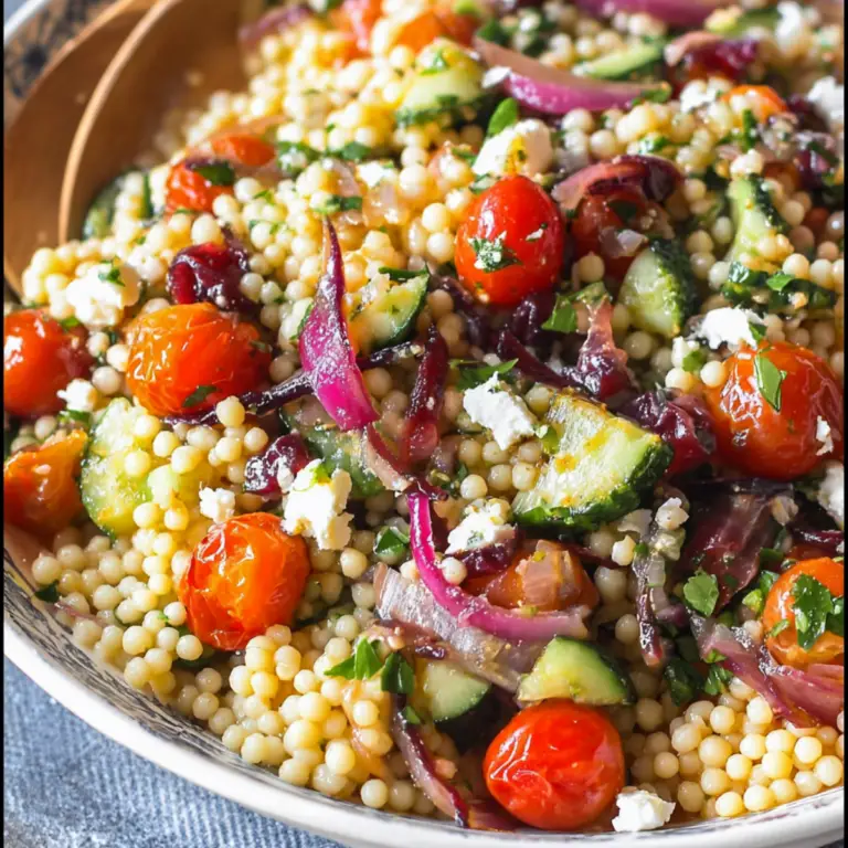 Pearl couscous salad with fresh vegetables and herbs