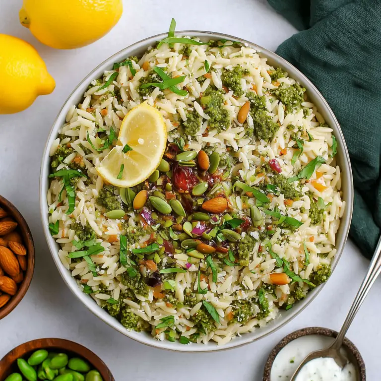 Pesto Orzo Salad with ricotta, peas, and pistachios