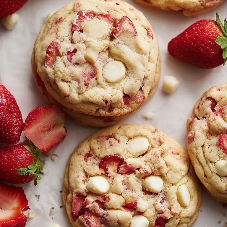 Strawberries and Cream Cookies with white chocolate and freeze-dried strawberries