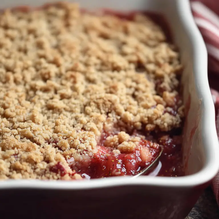 Fresh Strawberry Rhubarb Crumble with buttery golden topping
