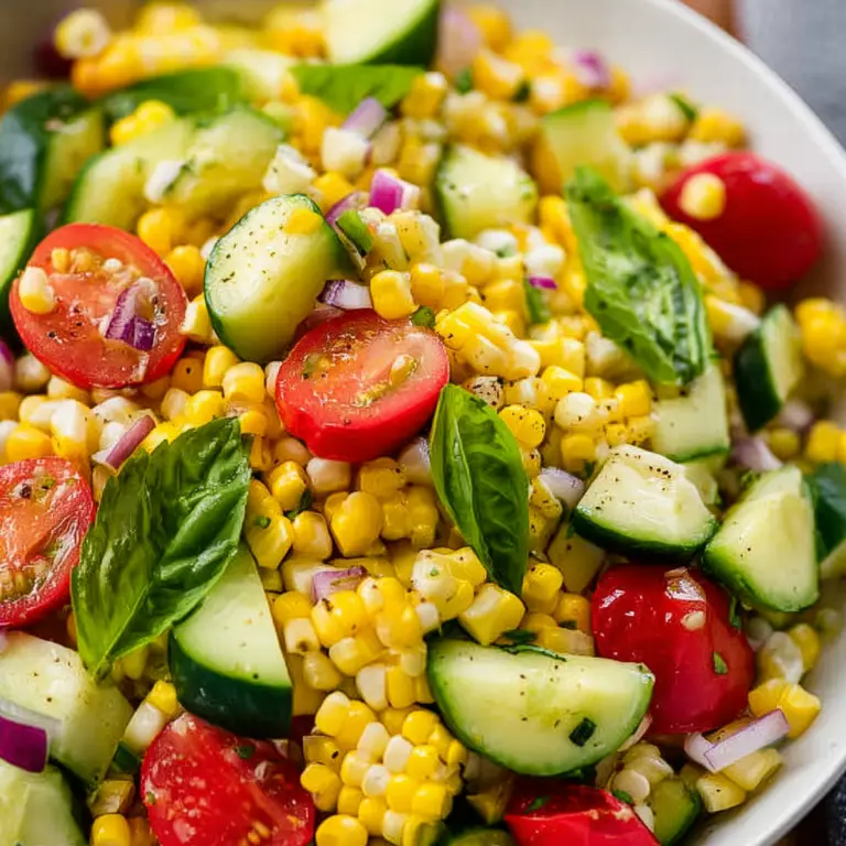 Summer corn salad with fresh vegetables and herbs
