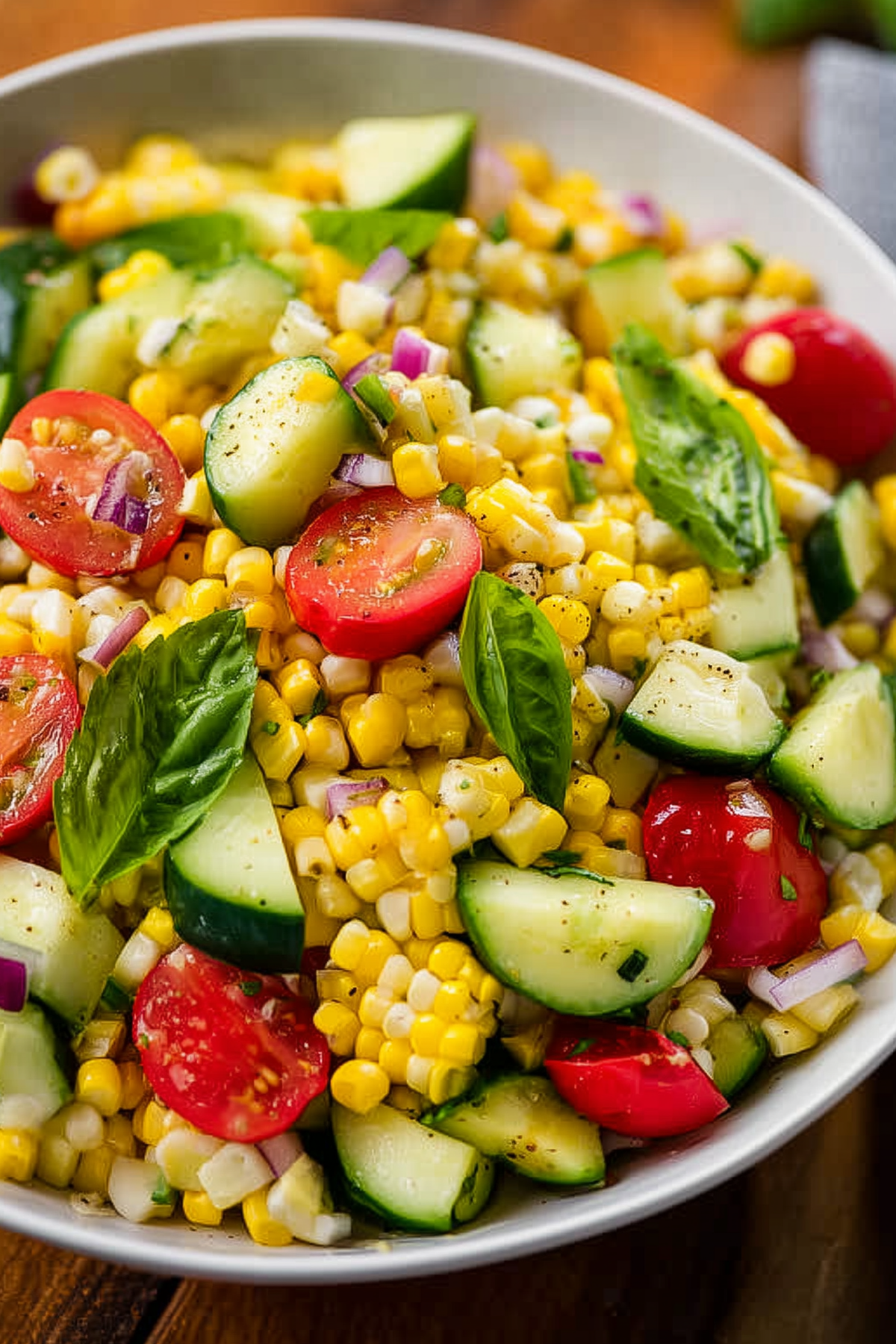 Summer corn salad with fresh vegetables and herbs