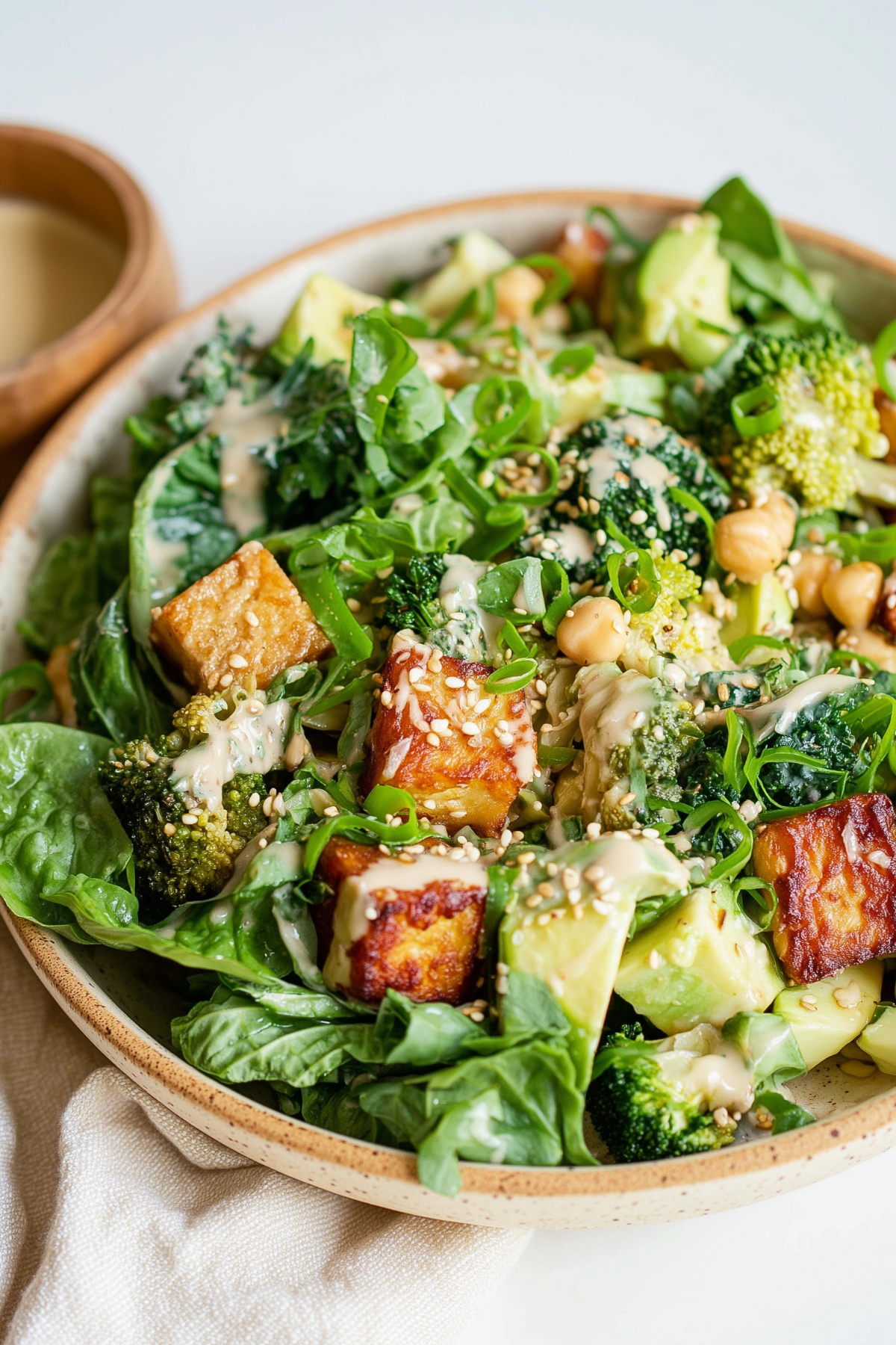 Vegan Protein Salad with tofu, chickpeas, avocado, and fresh vegetables