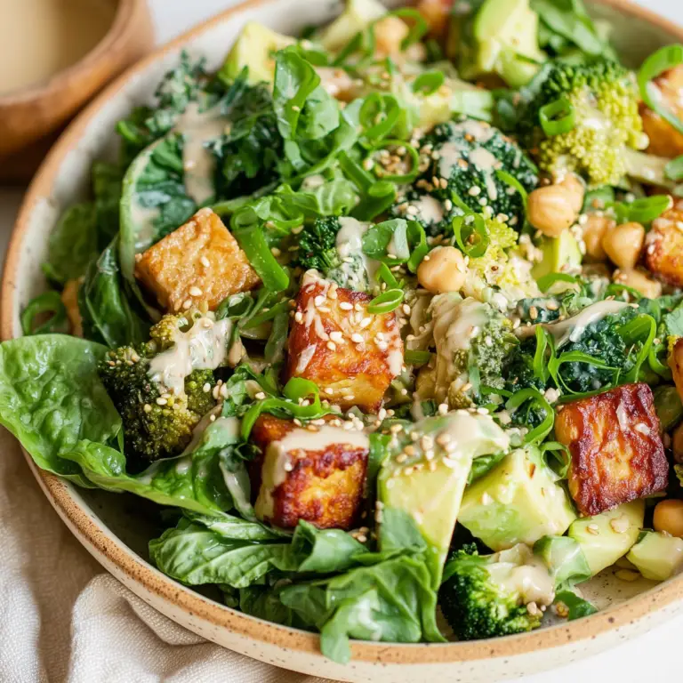 Vegan Protein Salad with tofu, chickpeas, avocado, and fresh vegetables