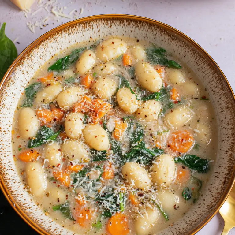 Creamy Vegetarian Gnocchi Soup with spinach and potato gnocchi