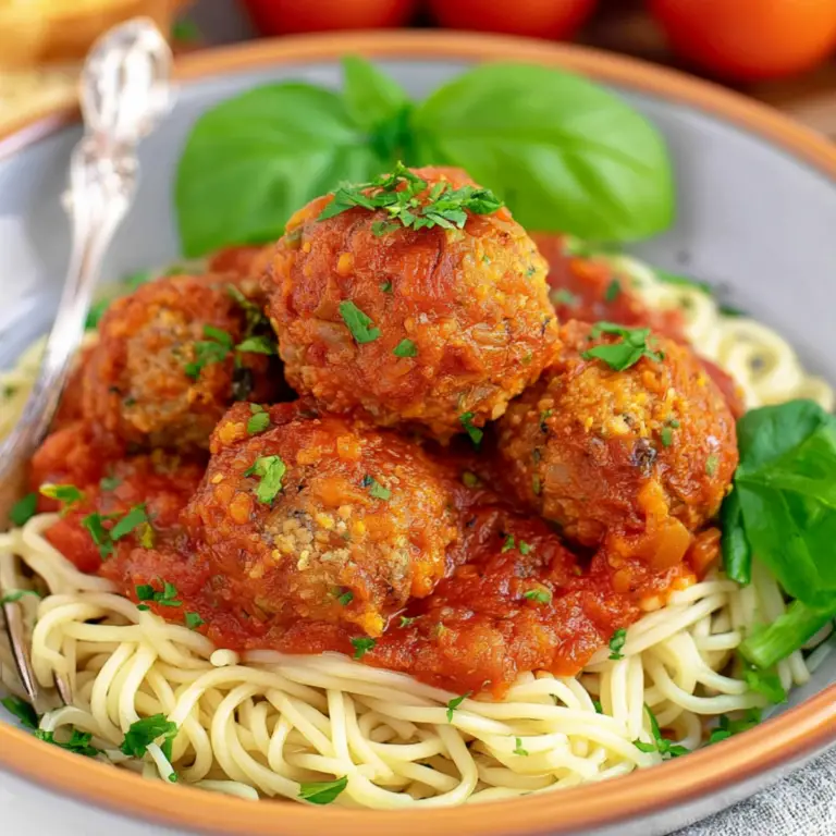 Delicious vegetarian meatballs served with tomato sauce