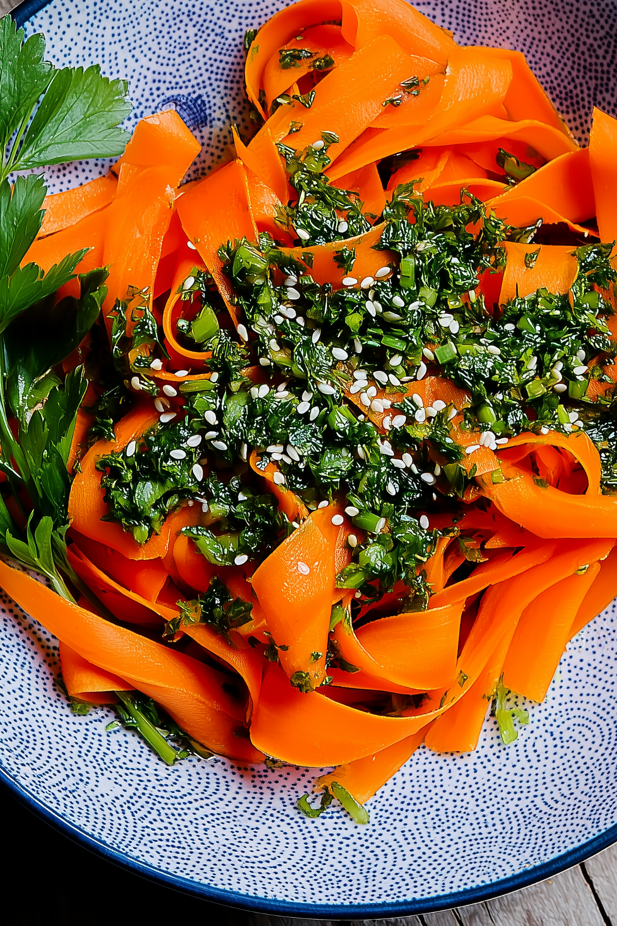 Vibrant Carrot Ribbon Salad with lemon dressing and fresh herbs